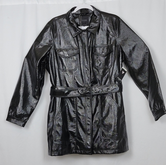 Guess Pax Faux- Black Leather Jacket  W3RL24KBJL0  Womens Size Large New - Picture 1 of 14
